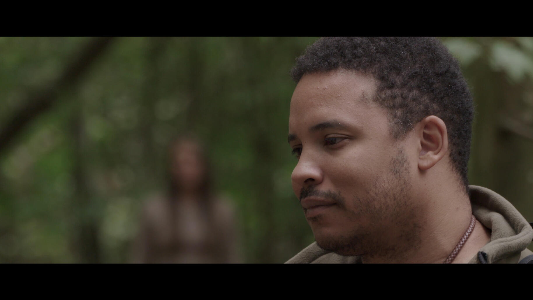 A tense woodland scene from the Walker’s Game proof-of-concept short film.